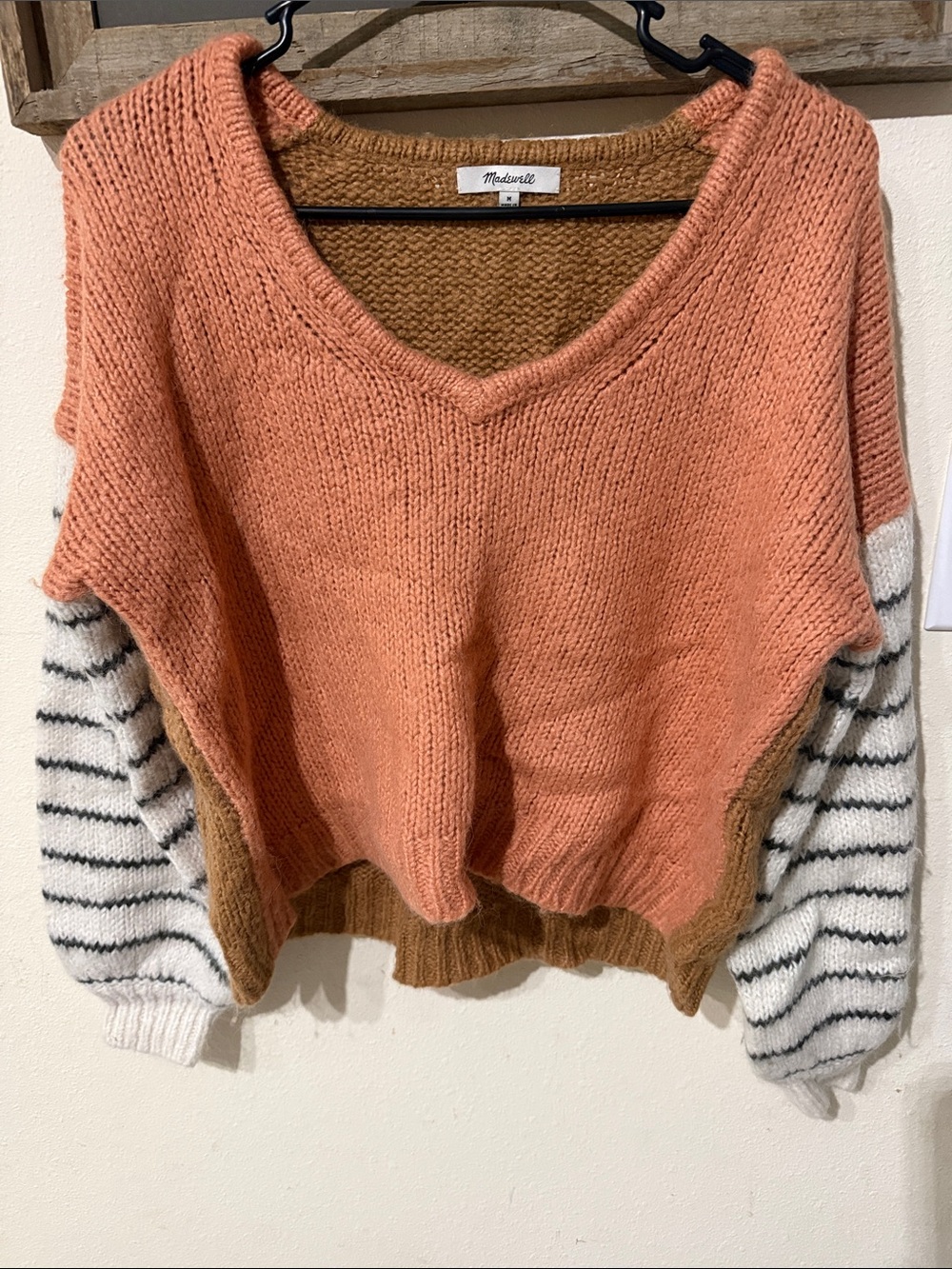 Madewell Alpaca Wool Colorblock Oversized Cropped V-Neck Sweater